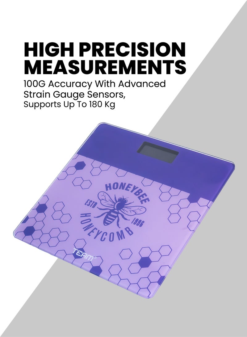 TEAM Digital Bathroom Scale – High Precision Strain Gauge, 180kg Capacity, LCD Display, Auto On/Off, Tempered Glass, AAA Battery Powered - Image 3